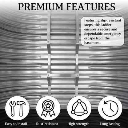 Shimeyao Egress Window Well Ladder 3 Step, Aluminum Basement Escape Ladder 14" W x 50" H with Hook, 300lbs Capacity for Emergency Home Safety