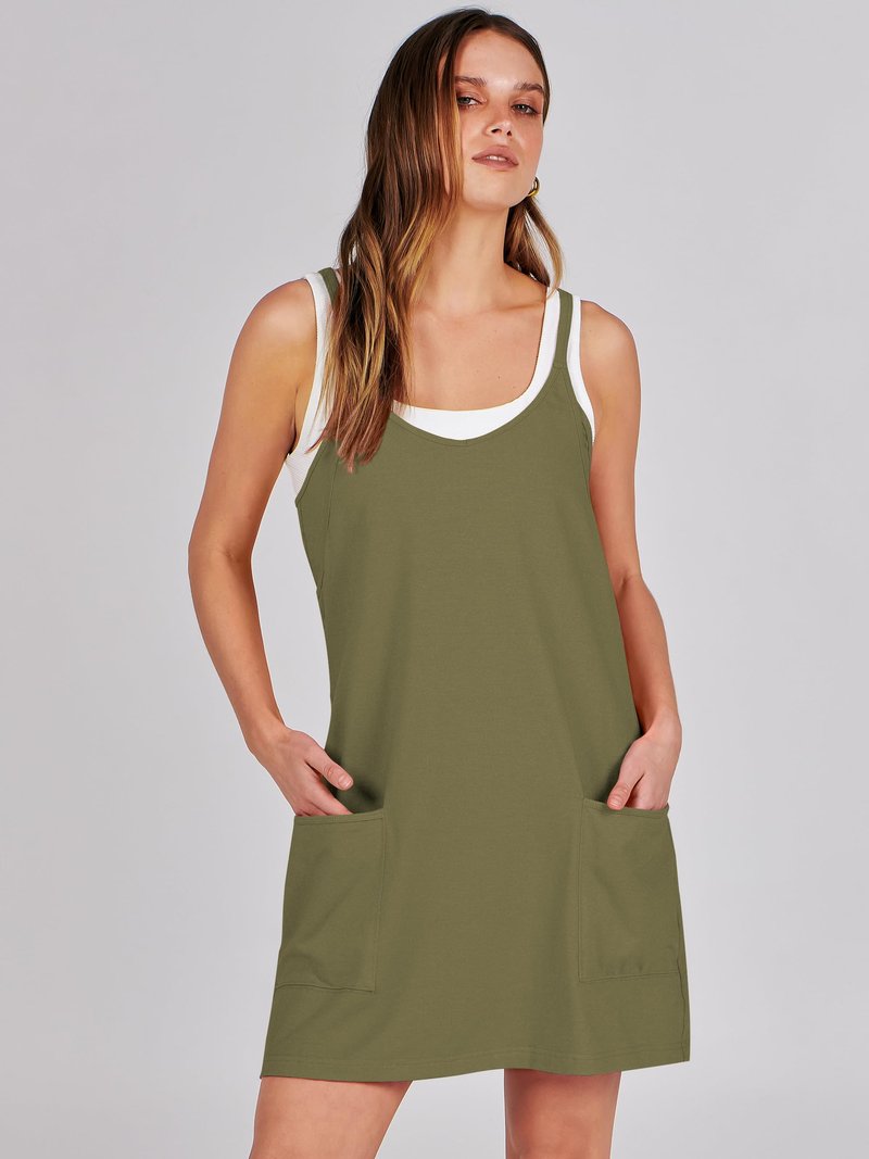 ANRABESS Women Athletic Dress Summer Tennis Workout Active Sports Mini Romper Dress Built in Shorts Travel Vacation Clothes Army Green X-Large