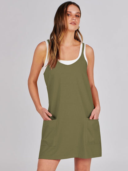 ANRABESS Women Athletic Dress Summer Tennis Workout Active Sports Mini Romper Dress Built in Shorts Travel Vacation Clothes Army Green X-Smal