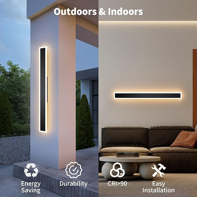 2 Pcs Modern Outdoor Wall Lights 57.5inch Dimmable 3000K-6000K with Remote Control Waterproof IP65 Exterior Long Wall Sconce for House Garage Patio