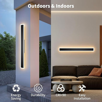 2 Pcs Modern Outdoor Wall Lights 47.2inch Dimmable 3000K-6000K with Remote Control Waterproof IP65 Exterior Long Wall Sconce for House Garage Patio