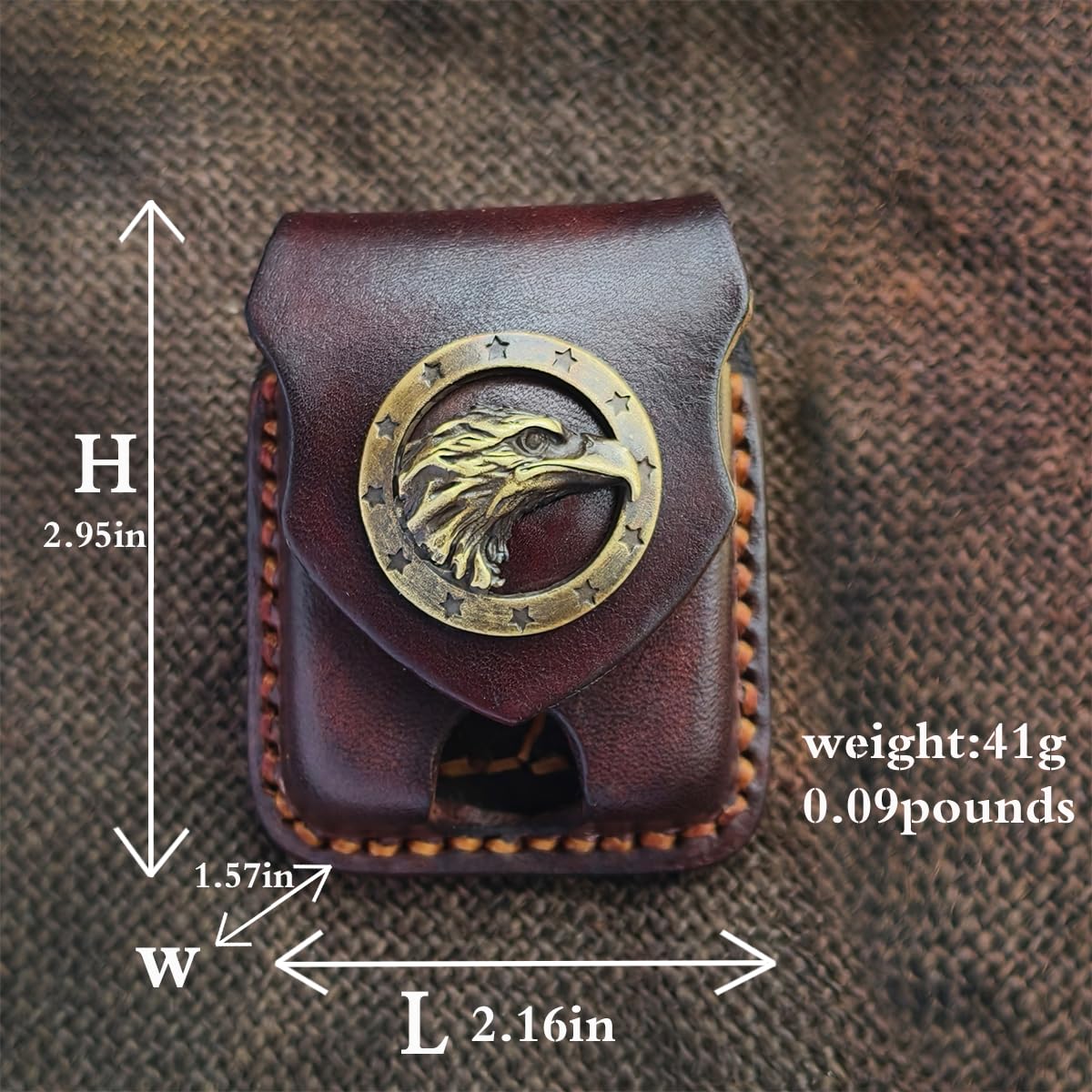 Gucaibu Leather Lighter Case, Dark Brown Western Style with Bronze Eagle Medallion, Handcrafted Holder