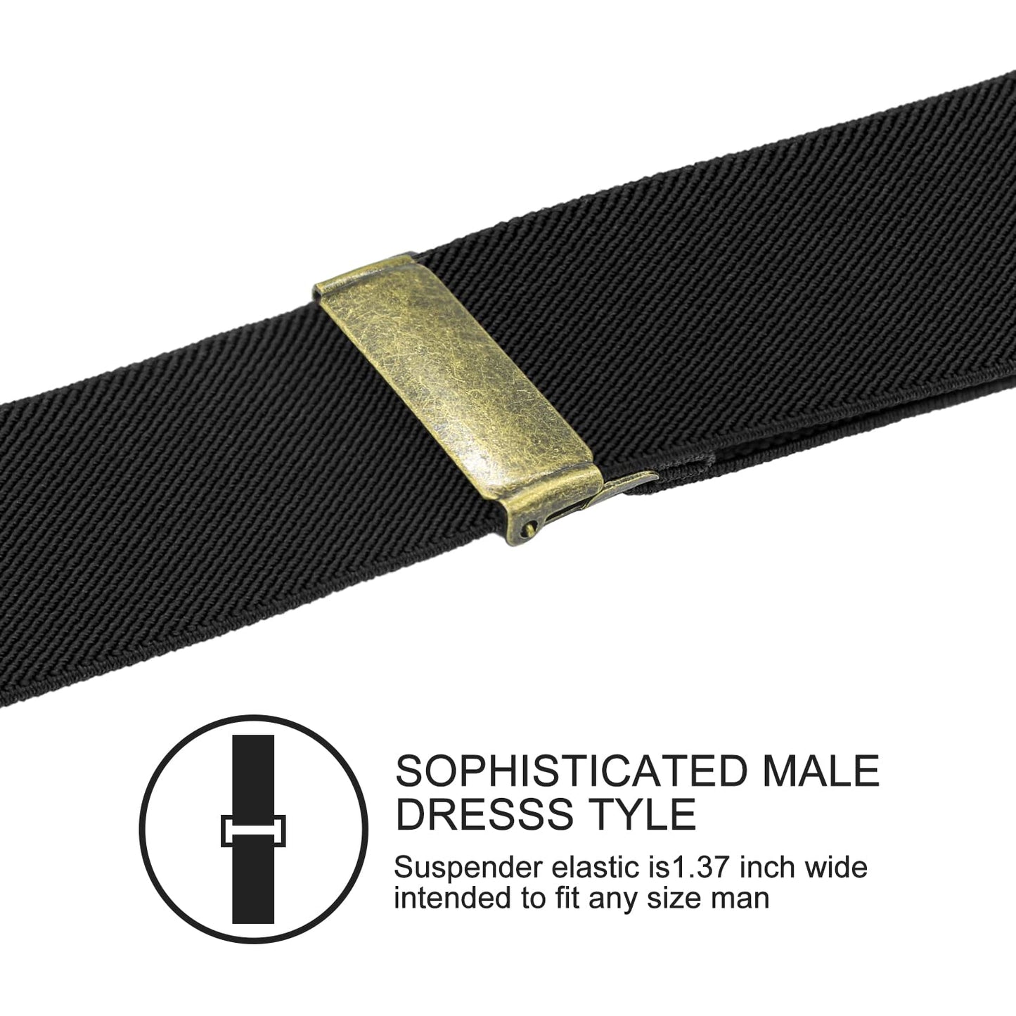Vauhse Suspenders for Men, Adjustable Suspenders Gold Clip with Elastic Straps Y-Back Construction Heavy Duty for Work Gold Black