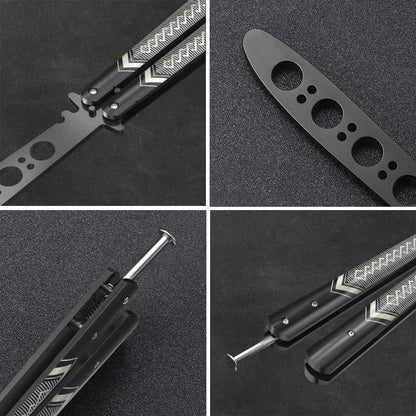 Butterfly Trainer - Practice Balisong - Butterfly Knives NOT Real NOT Sharp Blade - Cool Design - Black Dull Trick - Butter Fly Training - CSGO Fidget Toy - Gift for Husband, Father, Son, Teens K14B
