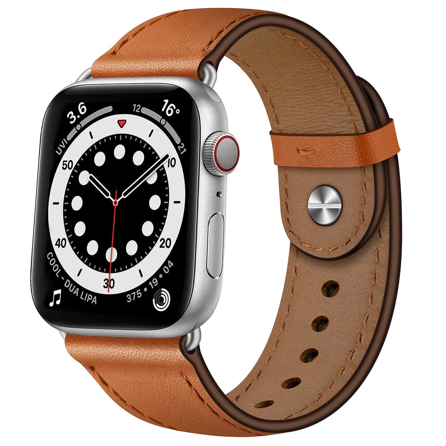 OUHENG Leather Bands Compatible with Apple Watch Band 49mm/46mm/45mm/44mm/42mm, Genuine Leather Strap for iWatch Ultra 3/2/1 & SE 3/2/1 Series 11 10 9 8 7 6 5 4 3 2 1 (Brown/Silver)