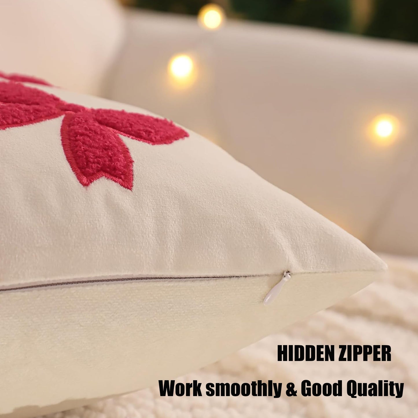 Tosleo Red Bows Pillow Covers 18 x 18 inch Set of 2 Velvet Embroidery Throw Pillow Cover Merry Xmas Party Decor Pillowcase Winter Holiday Cushion Case