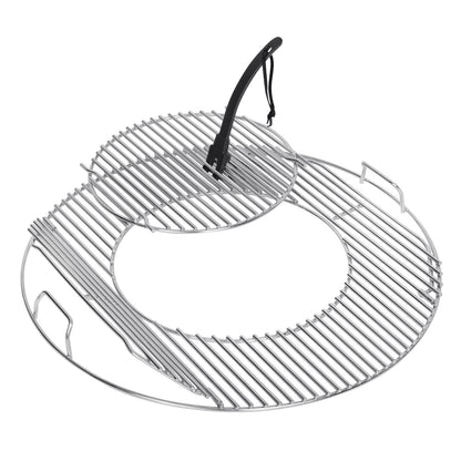 Stainless Steel Hinged Cooking Grate Replacement Gourmet BBQ System for Weber 22in Kettle Charcoal Grills with Cast Iron Grate Lifter,21.5 Grill Grate Works on Weber 8835,Recteq Bullseye,Barrel Grills