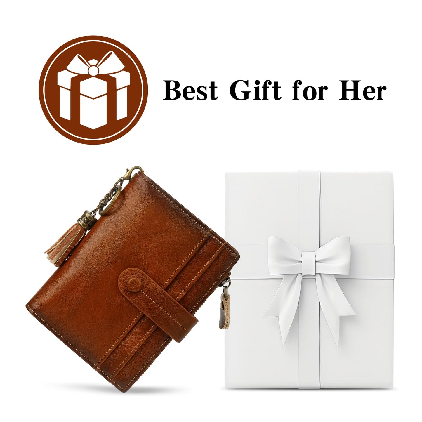 Blucoay Leather Wallet Women,RFID Blocking Small Wallets for Women Compact Bifold Slim Wallet Card Holder With Zipper Coin Pocket Brown