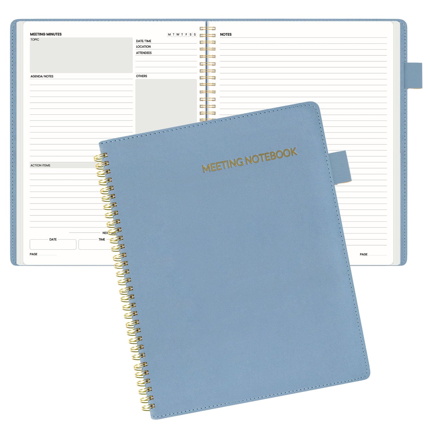 SUNEE Half Meeting Half Note - 8.5"x11" Professional Notebooks for Work - 160 Pages, A4 Size Project Planner, Spiral Meeting Agenda Organizer for Women Men, Note Taking,Office with Vegan Leather Cover
