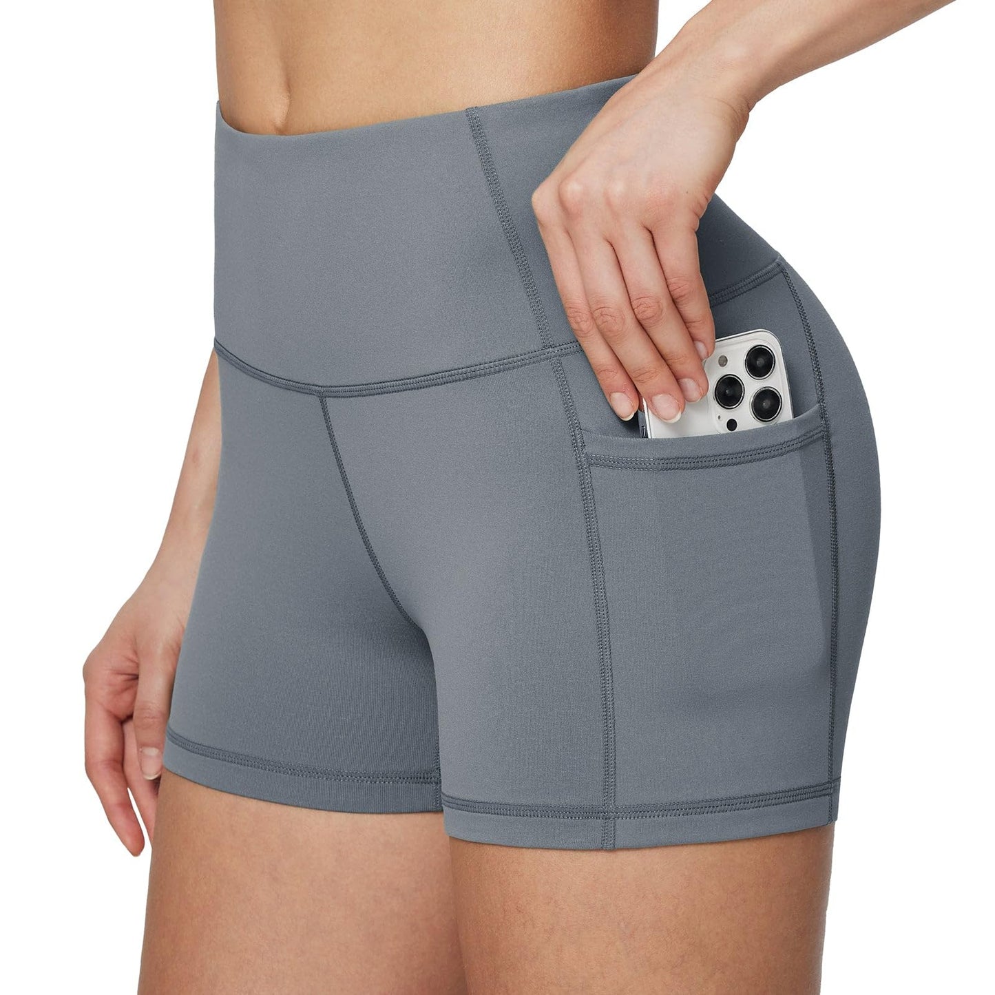 baleaf Gym Workout Shorts Women 3" Biker Yoga Spandex Running Volleyball Tummy Control Compression Short with Pockets Grey S
