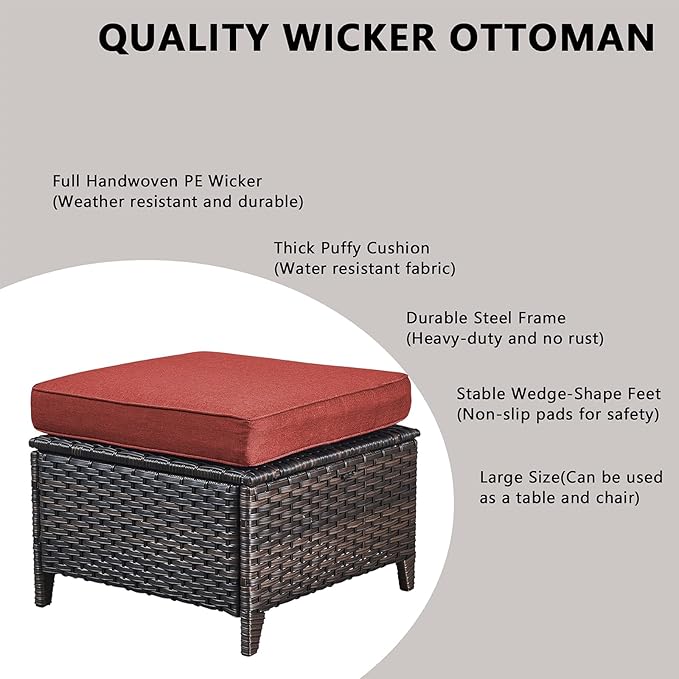 Rilyson Patio Furniture Swivel Chairs Set - 7 Piece Wicker Rattan Outdoor Sectional Conversation Sets with 4 Swivel Rocking Chairs,2 Ottomans and 1 Sofa for Porch Deck Garden(Brown/Red)
