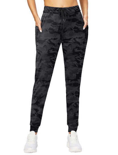 G Gradual Women's Joggers Pants with Zipper Pockets Stretch Tapered Athletic Joggers for Women Lounge, Jogging, Workout (Grey Camo, Medium)