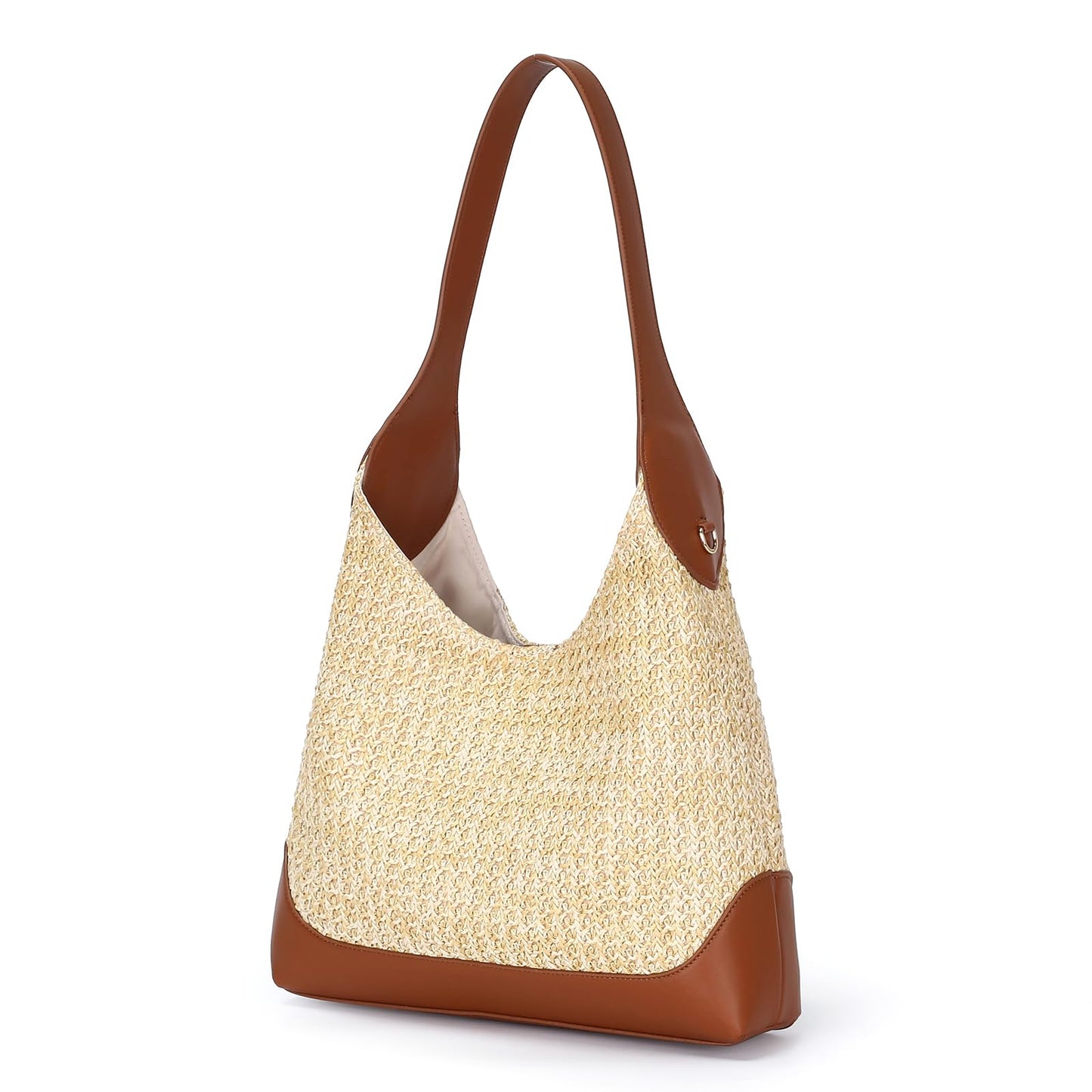 Herald Straw Woven Hobo Shoulder Bag for Women, Slouchy Medium Summer Beach Raffia Shoulder Handbag Tote Purse (Brown)