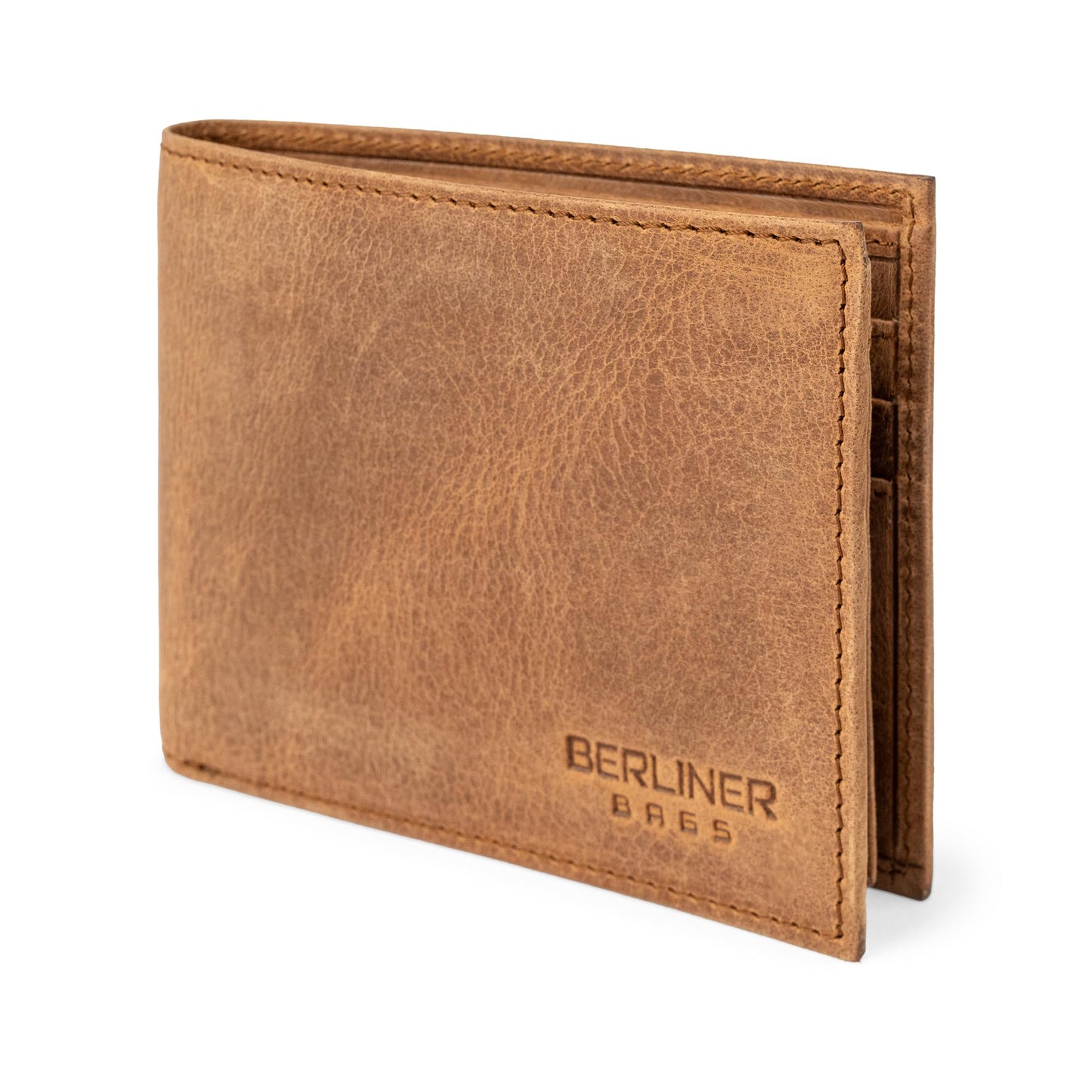 BERLINER BAGS Premium Genuine Leather Mens Wallet Peter – Slim Front Pocket Bifold Wallet for Men, Minimalist Design, RFID Blocking, Holds 8 Cards, ID Window, Gift Box - Brown