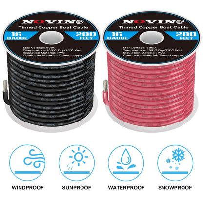 16 Gauge Marine Wire Include 16 AWG 200FT Red & 200FT Black,16 Gauge Marine Grade Wire Tinned Copper Electrical Cable for Automotive Boat Speaker Battery Lighting Solar Panel Camper Trailer