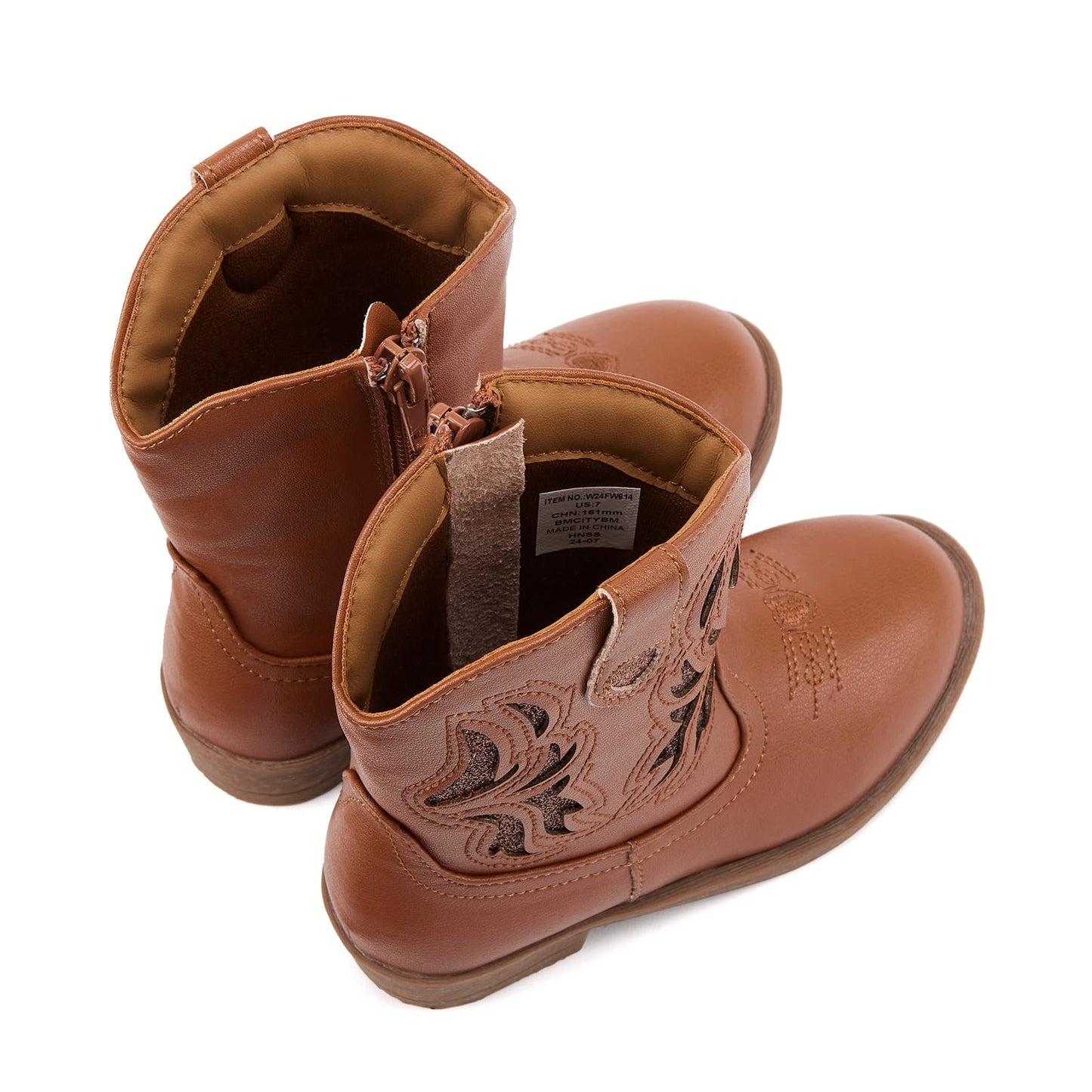 BMCiTYBM Toddler Little Girls Cowboy Cowgirl Boots Kids Pointed Toe Western Boots Mid Calf Side Zipper Riding Shoes for All Seasons Brown Size 7 Toddler