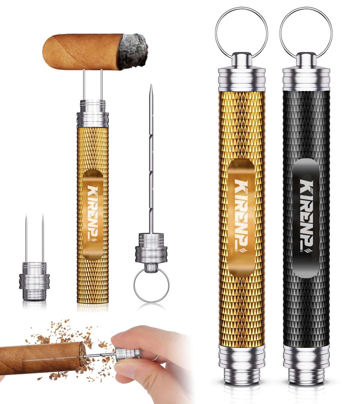 2-Pack Cigar Draw Enhancer Tool, Cigar Poker & Cigar Nubber 2-in-1, Practical Cigar Accessories with Key Ring for All Cigars