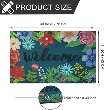 CHICHIC Welcome Door Mat 17x 30 Inch Front Door Mat Outdoors for Home Entrance Outdoors Mat for Outside Entry Way Doormat Entry Rugs, Heavy Duty Non Slip Rubber Back Low Profile, Colorful Flower