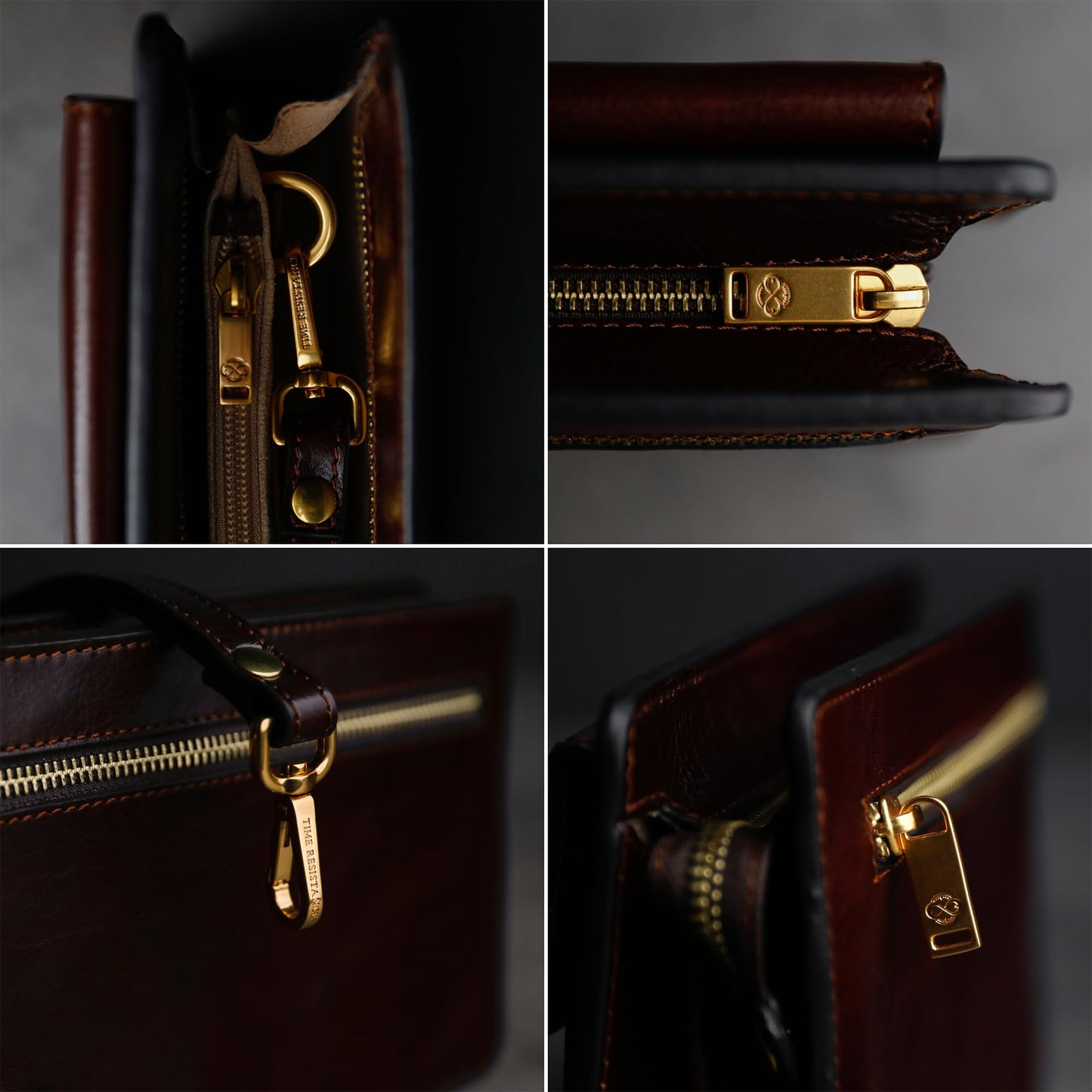 Time Resistance Leather Clutch for Men - Organizer Wrist Bag Briefcase - Handmade in Italy (Brown) - Gift Box Included
