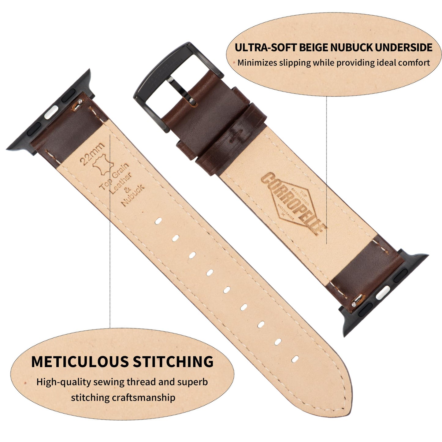 CORROPELLE Leather Watch Bands Compatible with Apple Watch 49mm 46mm 45mm 44mm 42mm, Top Grain Genuine Leather Straps Replacement Band for iWatch Series 11 10 9 8 7 6 5 4 3 2 1 SE3/2/1 Ultra3/2/1