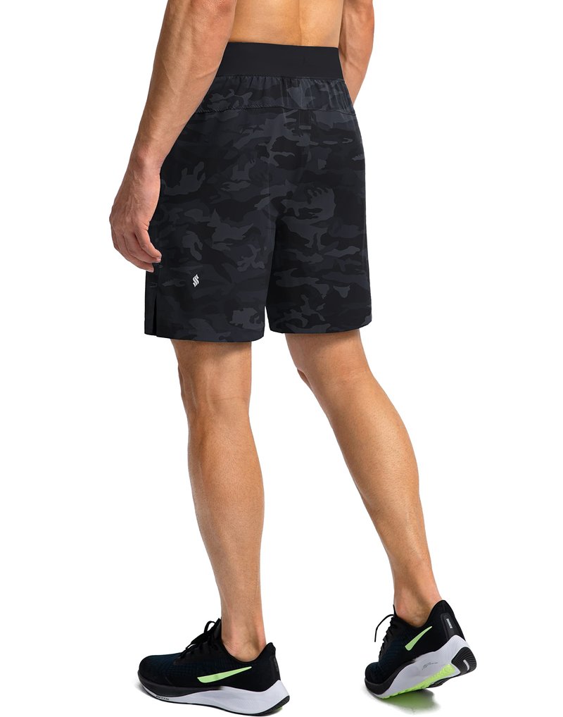 Soothfeel Men's Running Shorts with Zipper Pockets 7 Inch Lightweight Quick Dry Gym Athletic Workout Shorts for Men (Grey Camo, XXL)