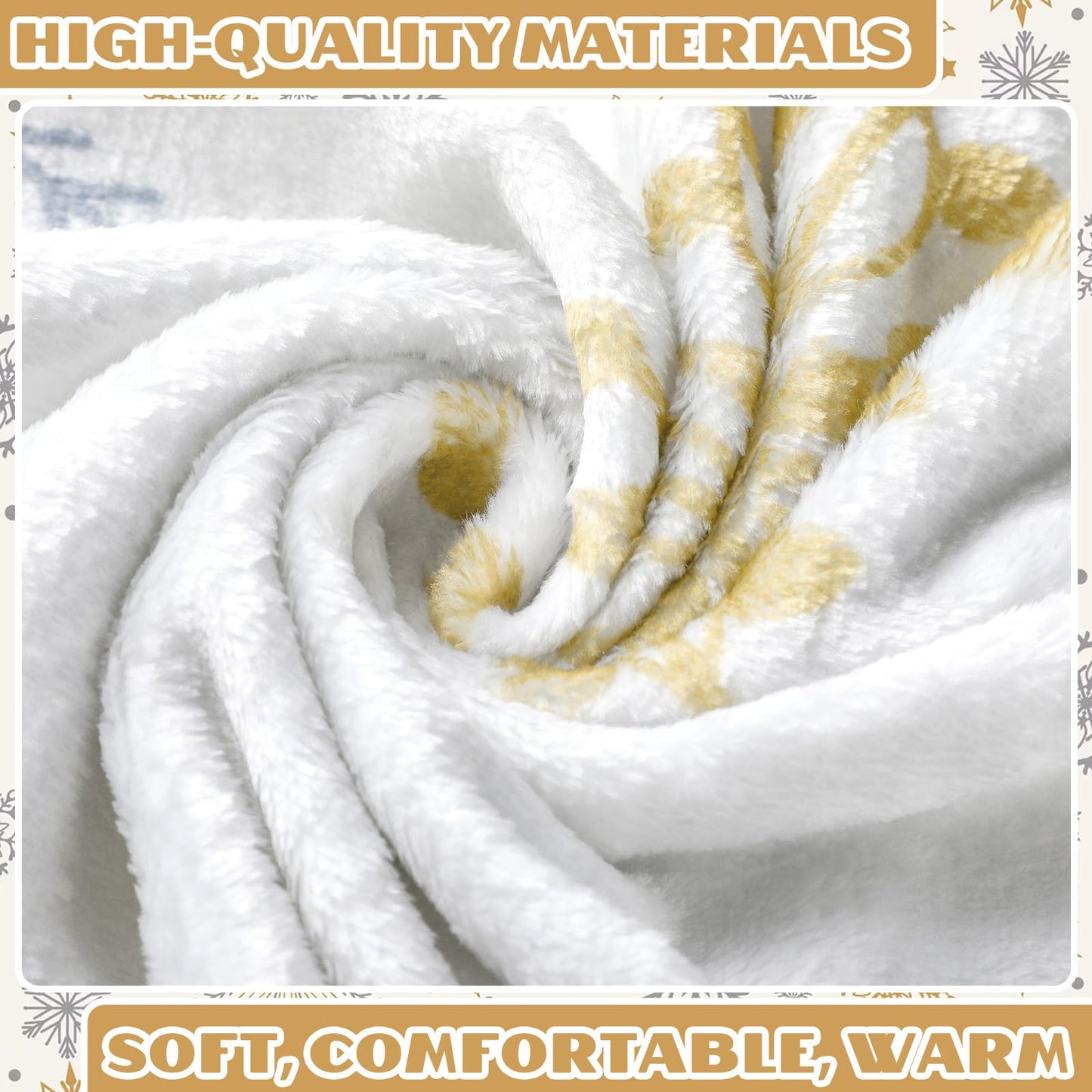Buryeah 50'' x 60'' Winter Snowflake Throw Blanket White Let It Snow Blanket Plush Warm Gold Silver Christmas Winter Decor for Sofa Couch Bed