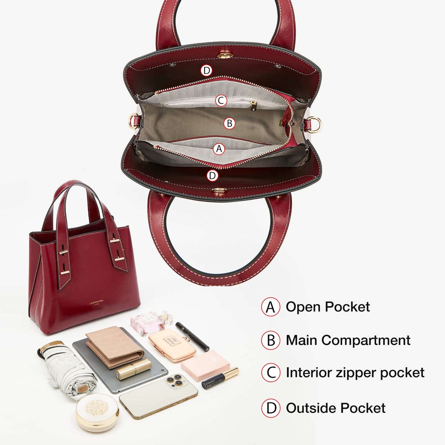 LAORENTOU Women Crossbody Handbags Genuine Leather Satchel Handbags for Women Top-handle Shoulder Tote Purses