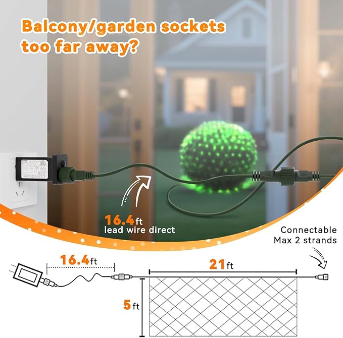 LitHome 21FT x 5FT Christmas Net Lights Outdoor Mesh Lights, 360 LED Christmas Net Light for Bushes Connectable, 8 Modes Green Giant Mesh Light Waterproof for Garden Party Roof St Patrick’s Day Decor