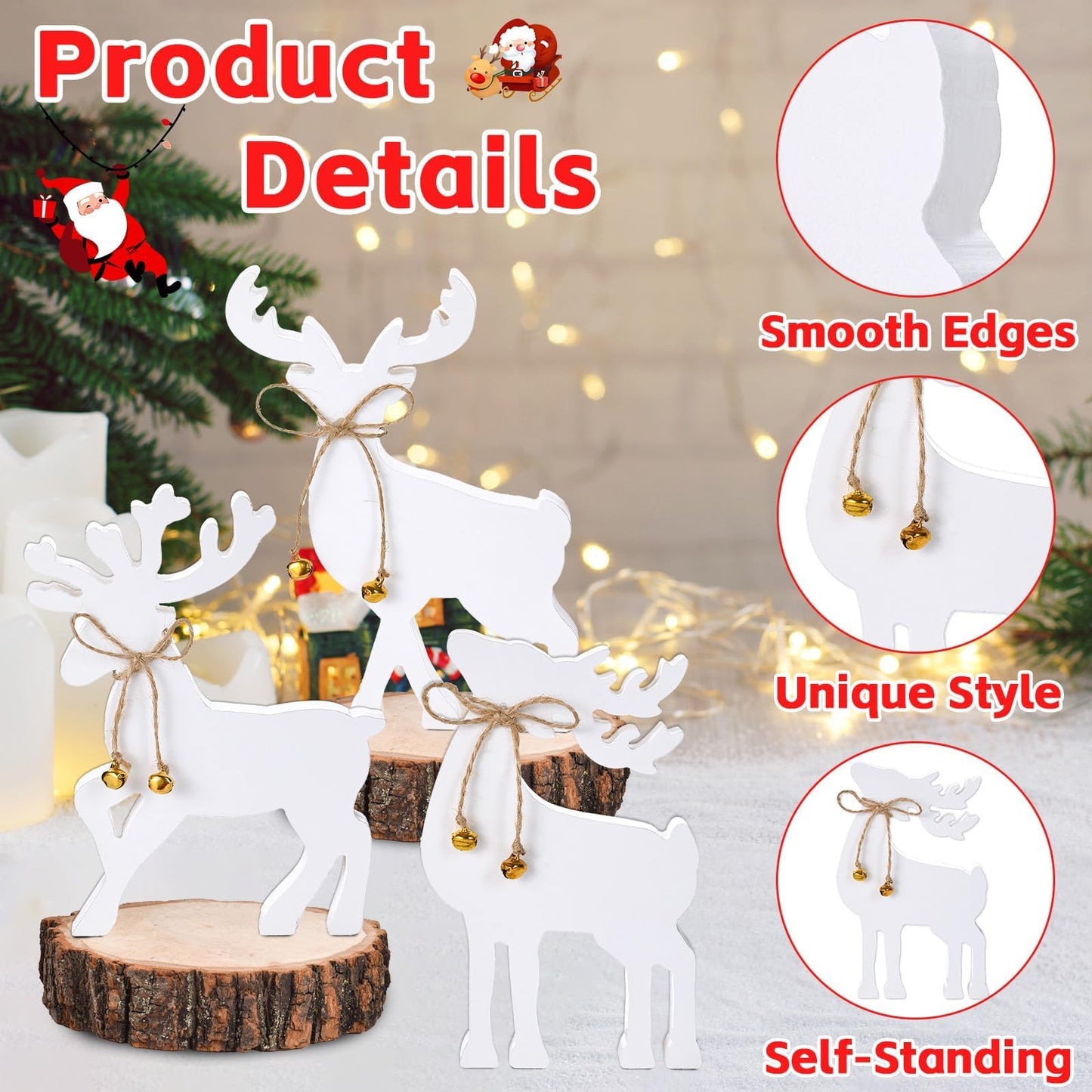 Lonfliness 3Pcs Reindeer Christmas Decorations Indoor Christmas Table Wood Sign Centerpiece Rustic Tabletop Decor Xmas Table Decor Gifts for Winter Holiday Home Kitchen Mantel Office Display