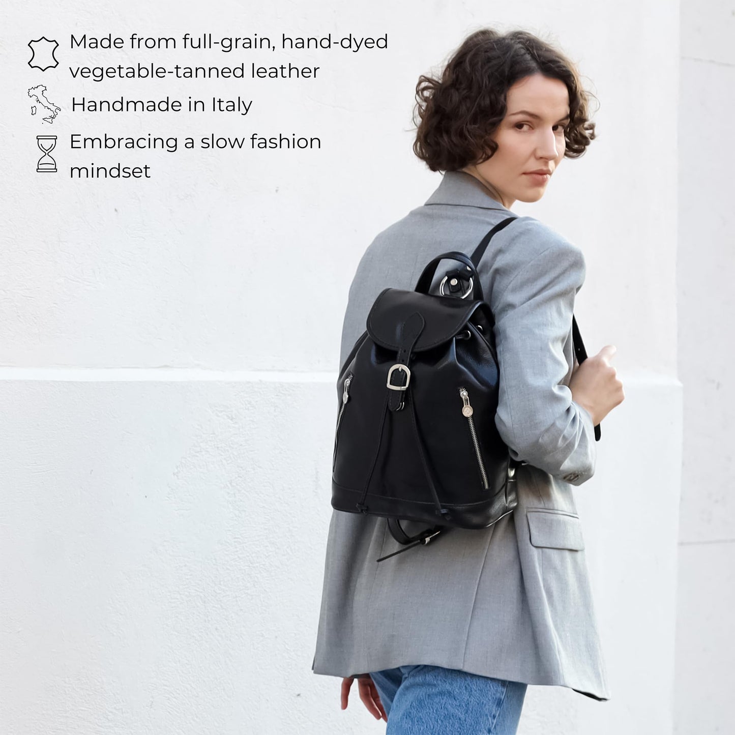 Time Resistance Ladies Leather Backpack - Small Business Casual Fashion Backpack for Women (Black)