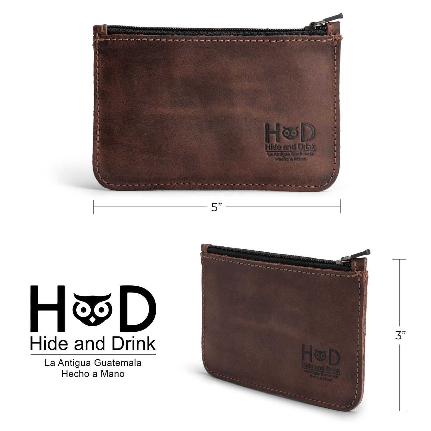 Hide & Drink, Zippered Wallet, Card Case, Folded Bills Storage, Coin Organizer, Travel Accessories, Full Grain Leather, Handmade, Bourbon Brown