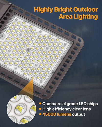 Parking Lot Light 300W 45,000LM Slip Fitter Led Street Pole Light with Dusk-to-Dawn Photocell 5000K 100-277V IP65 Waterproof Commercial Area Lighting for Parking Lot, Roadways