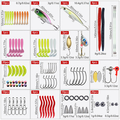 Kivinia 114 PCS Fishing Gear Lure Kit Including Crankbaits, Spinnerbaits, Plastic Worms, Jigs, Hooks, Weights, Topwater Lures, Tackle Box and More, Fishing Tackle Box for Freshwater and Saltwater
