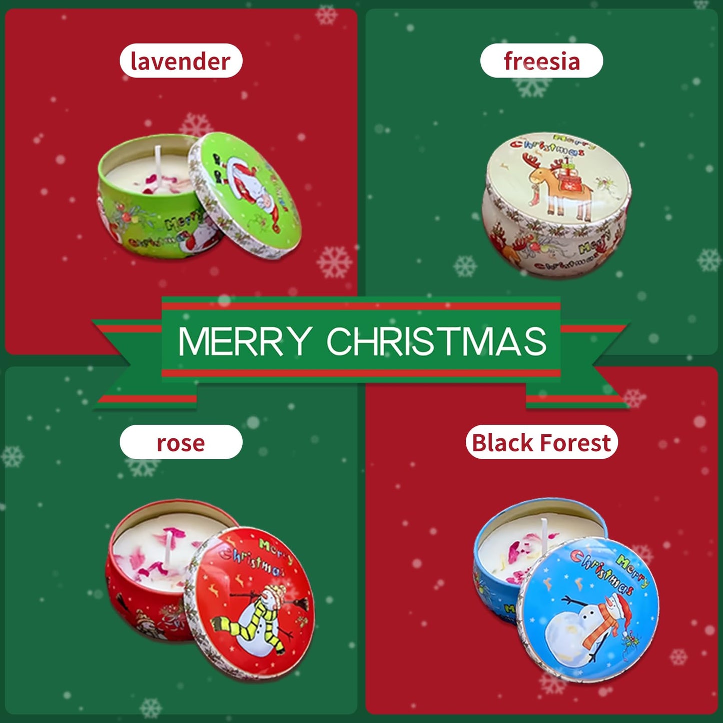 Christmas Scented Candles Gift Set, Holiday Aromatherapy Candles, 4 Decorative Jars in Green, Blue, White with Festive Box, Perfect for Home, Christmas, Thanksgiving (Christmas, 4)