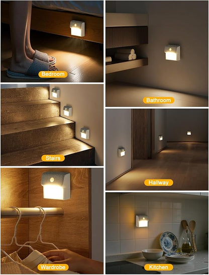 LED Linkage Motion Sensor Night Light, Magnetic Stick-On Motion Activated Light, Rechargeable Battery Powered Wall Lamp, Dimmable Warm White Light, for Bedroom, Hallway, Stairs, Kitchen, 3 Pack