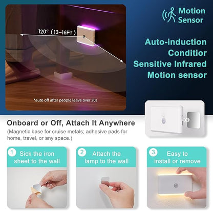 2-Pack Motion Sensor Night Light – Cruise Approved, Magnetic & Rechargeable with USB, RGB Color-Changing Modes, LED Auto Nightlight for Cabin, Bathroom, Hallway, Bed or Stairs (Indoor Travel Use)