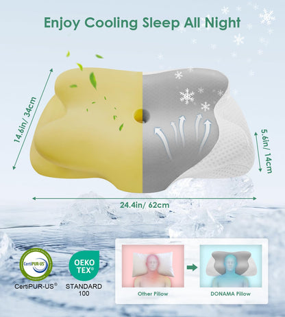 DONAMA Cervical Pillow for Neck and Shoulder,Contour Memory Foam Pillow,Ergonomic Neck Support Pillow for Side Back Stomach Sleepers with Pillowcase