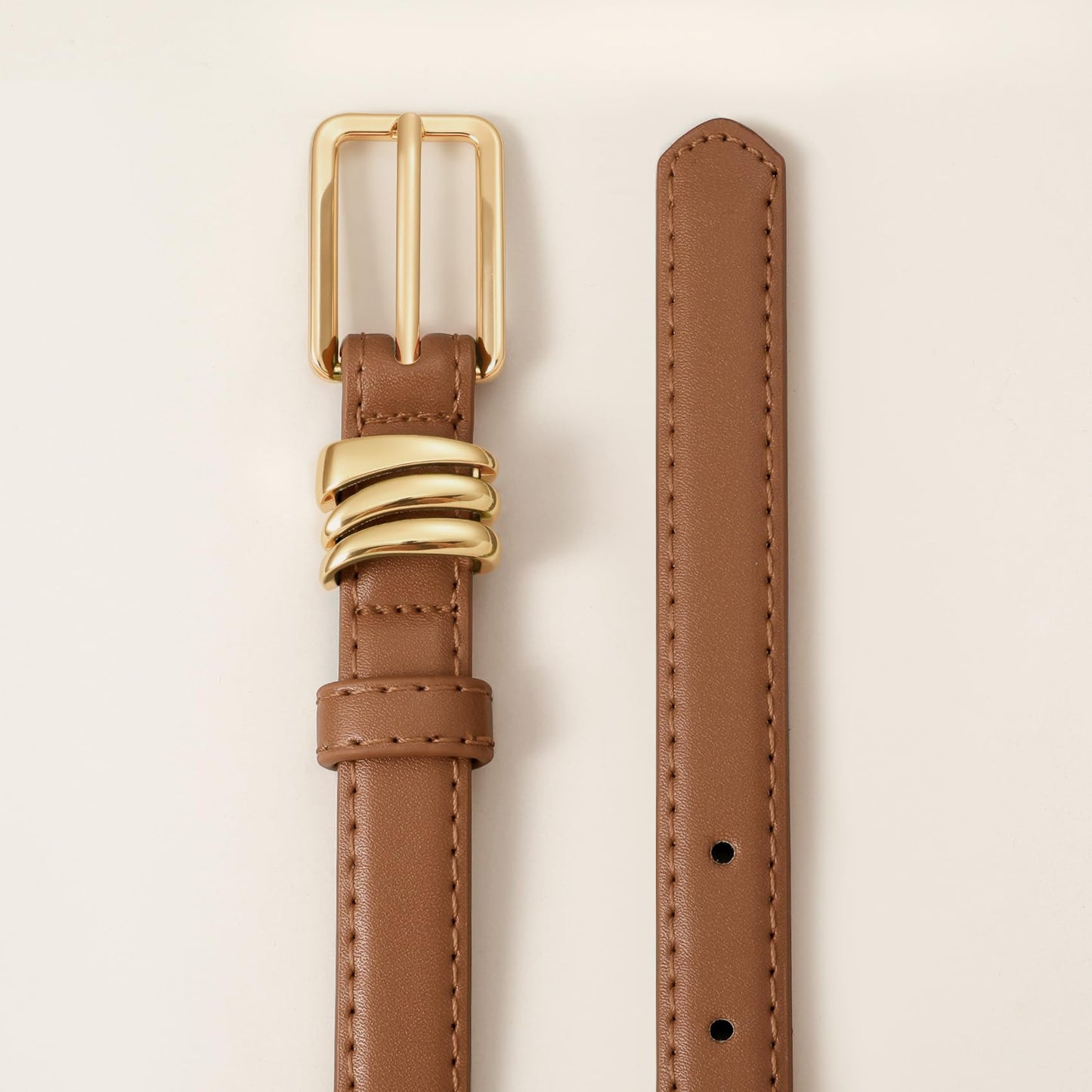 XZQTIVE Women Skinny Leather Belt Ladies Black Thin Waist Belt for Dresses Jeans Pants with Gold Buckle and Metal Loops