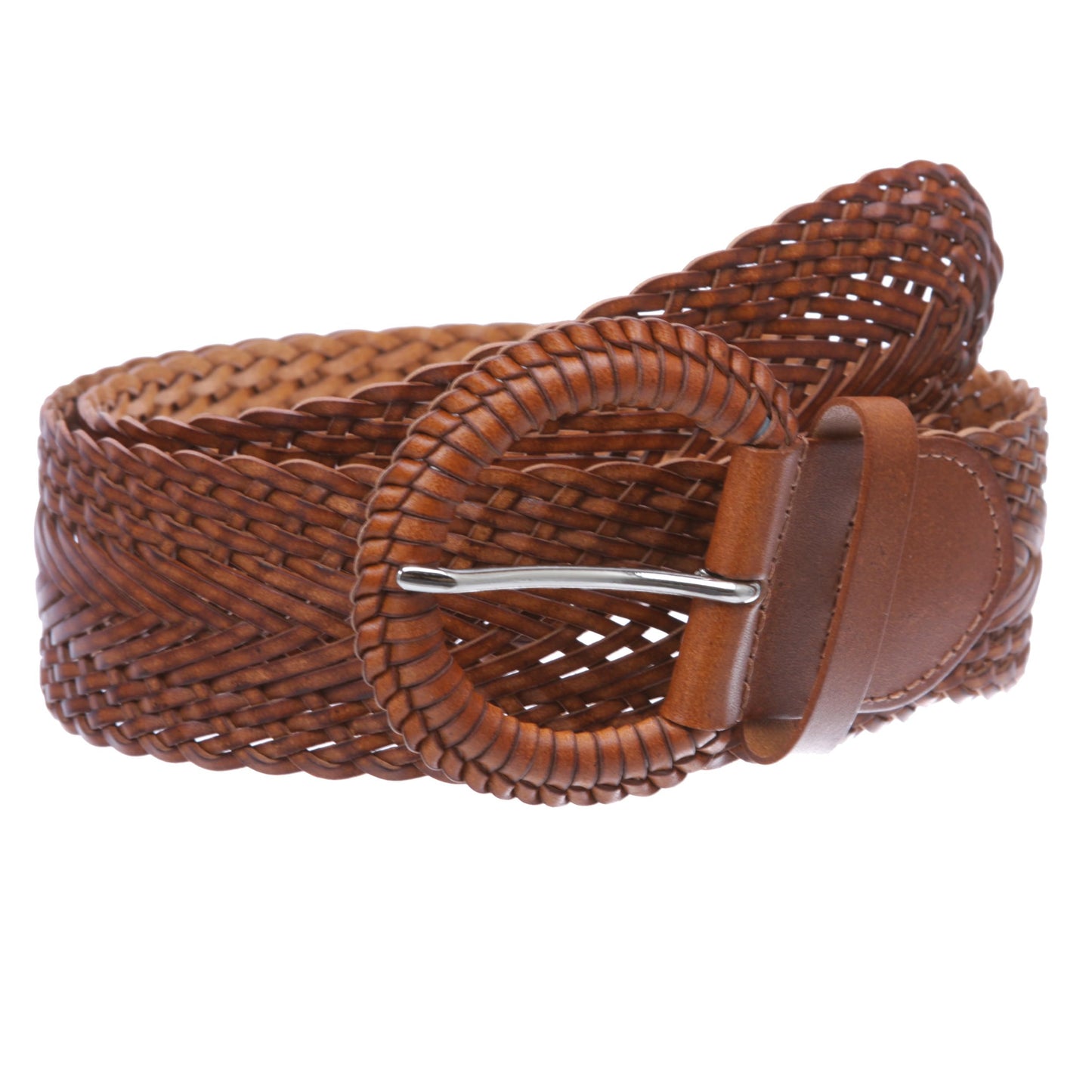 Beltiscool 2 Inch Wide Genuine Leather Braided Woven Round Belt, Light Tan | M/L - 36" (End to End 41")