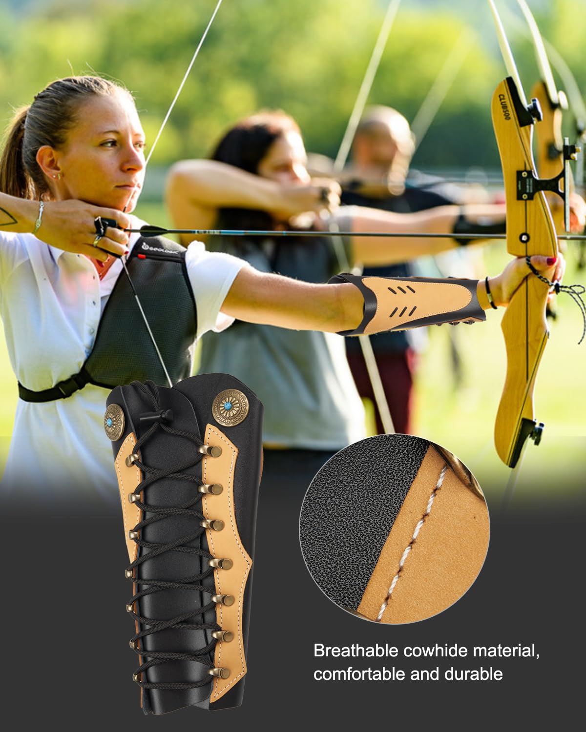 TOPARCHERY Handmade Leather Arm Guards Bow Hand Shooting Glove Adjustable for Hunting Shooting Arm Protector Wristband Gauntlet Unisex Medieval Bracer (Brown)