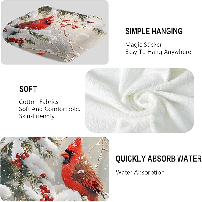 Red Birds Hand Towels Decorative Berry Branch Winter Kitchen Towels Soft