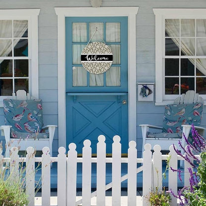 Welcome Sign Front Door Decoration Retro Floral Pattern 12in Round Wooden Hanging Sign for Home Garden Farmhouse Yard