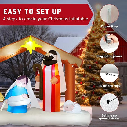 Danxilu 8 FT Long Christmas Inflatables Nativity Scene Outdoor Decorations Christmas Blow Ups The Birth of Jesus Built-in LED Lights for Yard Garden Lawn Patio Holiday Party Xmas Decor