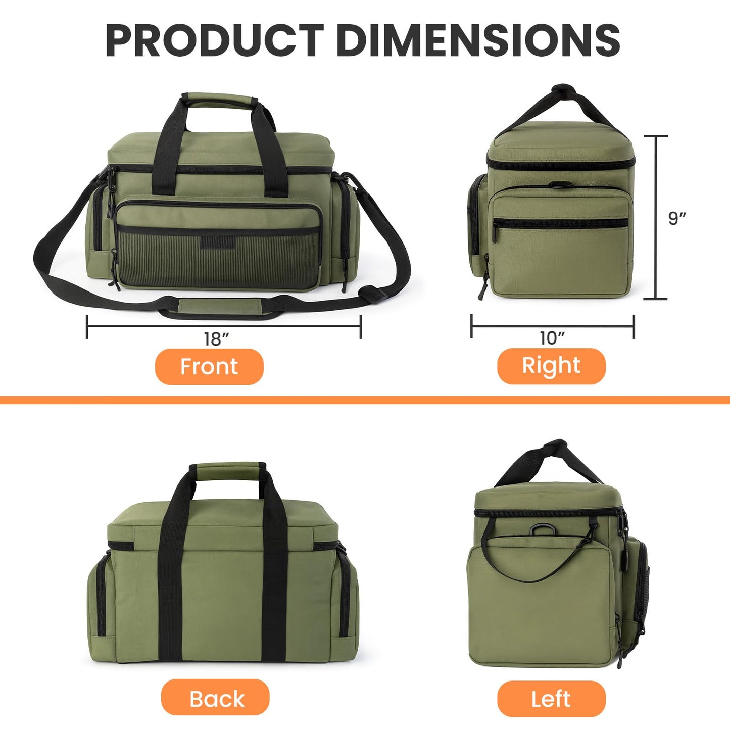VJI Heavy Duty Tool Bag with Multi-Pockets, Portable Storage Bag with Large Zipper, Carrying Toolbag with Adjustable Shoulder Strap and Ergonomic Handle, Repairman, Carpenters, Handyman, Green