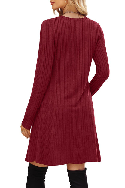 OFEEFAN Long Sleeve Dress for Women Crew Neck Empire Waist Tunic Dress with Pockets