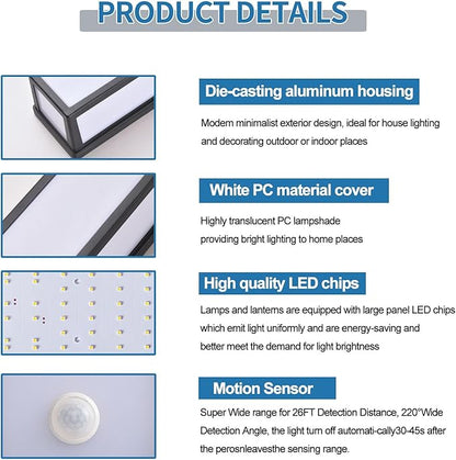 Motion Sensor Outdoor Wall Sconce LED 30W Aluminum - Black Modern Exterior Light Fixture, 3000K Warm,IP65 Waterproof Rectangular Porch Lighting,for Patio,Garage,Front Door