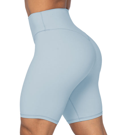 Sunzel 8" High Waist Biker Shorts for Women No Front Seam Soft Yoga Workout Gym Bike Shorts Tummy Control Squat Proof Light Blue