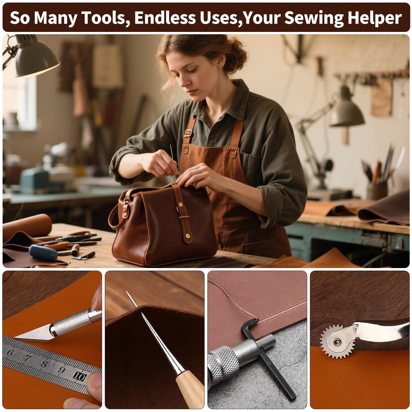 FNV Leather Sewing kit, Leather Stitch with Waxed Thread, Needles, Awls and Hand Stitching Tools. Suitable for Adults DIY Gifts, Home DIY Work.