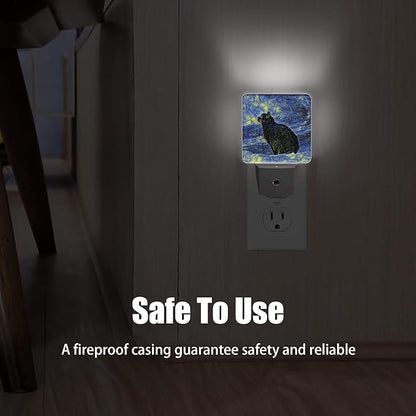 Black Cat Night Light, Dusk to Dawn Smart Sensor Nightlight for Bedroom Bathroom Kitchen Hallway Stairs Hallway, Plug-in, Energy Efficient Decor Desk Lamp Gifts