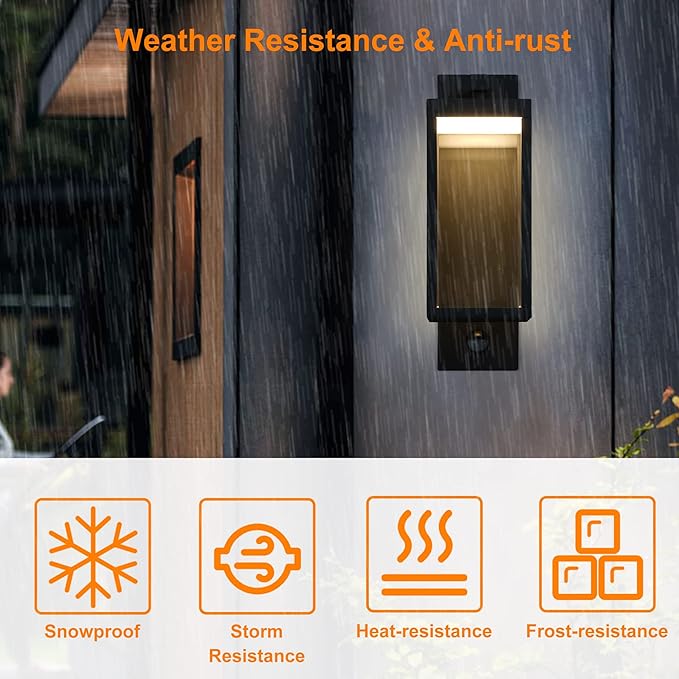 Lustrlach 2 Pack Outdoor Motion Sensor Wall Lights for House,15in LED Exterior Modern Porch Light Fixture Black with Clear Glass IP54 Waterproof for Outside Garden Front Door Patio,750Lumen,13W